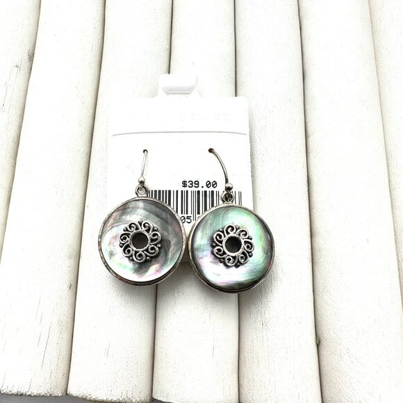 Mother of Pearl Sterling Silver Pierced Chandelier Earrings Original Card NOS - Picture 3 of 5